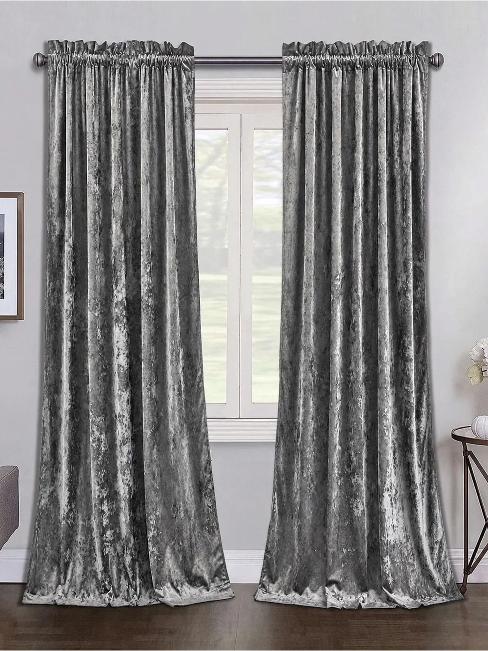 Gray Velvet Curtain Panels - Elegant Window Drapery