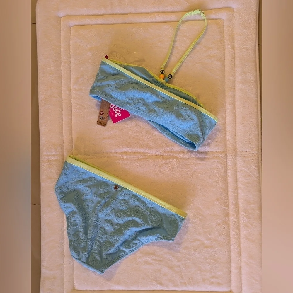 Justice Justice Girls 2 Piece Flounce Top Bikini Swimsuit Light Blue Size L(12/
