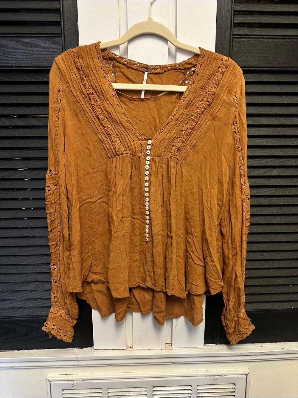 Free People Rust Button-Front Boho Peasant Blouse