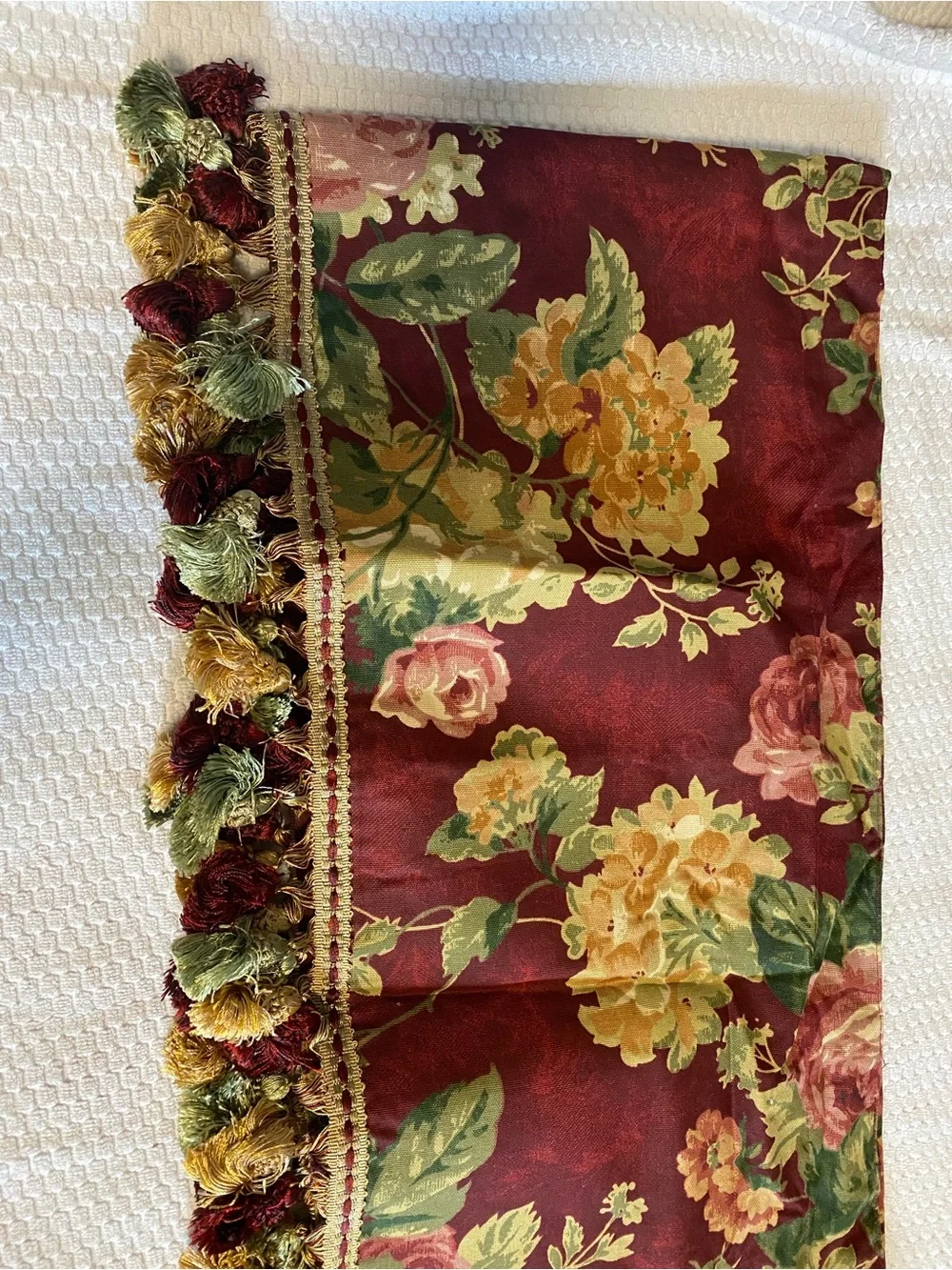 Vintage Burgundy Floral Tassel Valance, one window