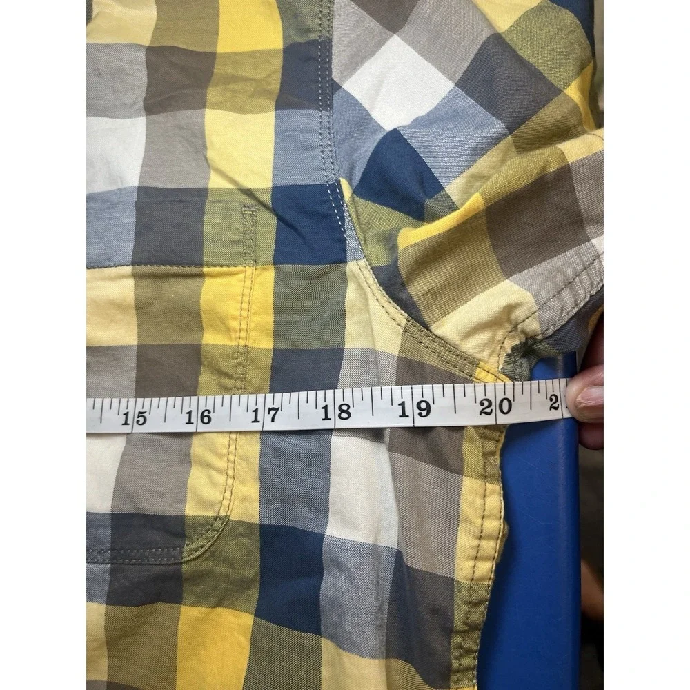 The North Face Plaid Button Front Shirt Mens Medium Yellow Blue Outdoor Hiking