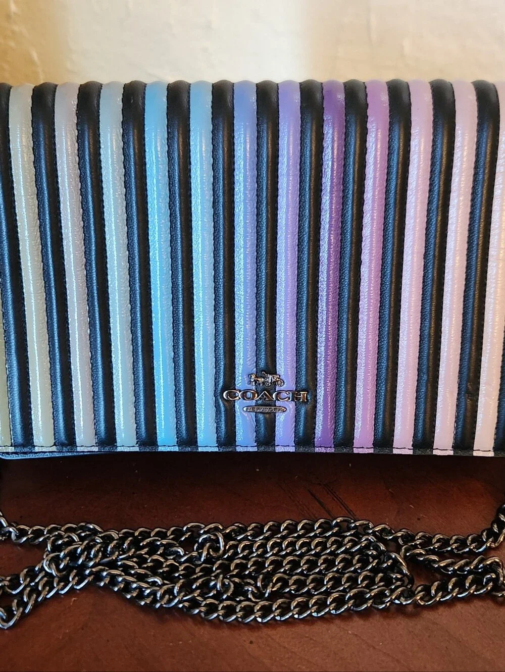 🌈 COACH Callie Foldover Rainbow Ombré Chain Clutch Bag
