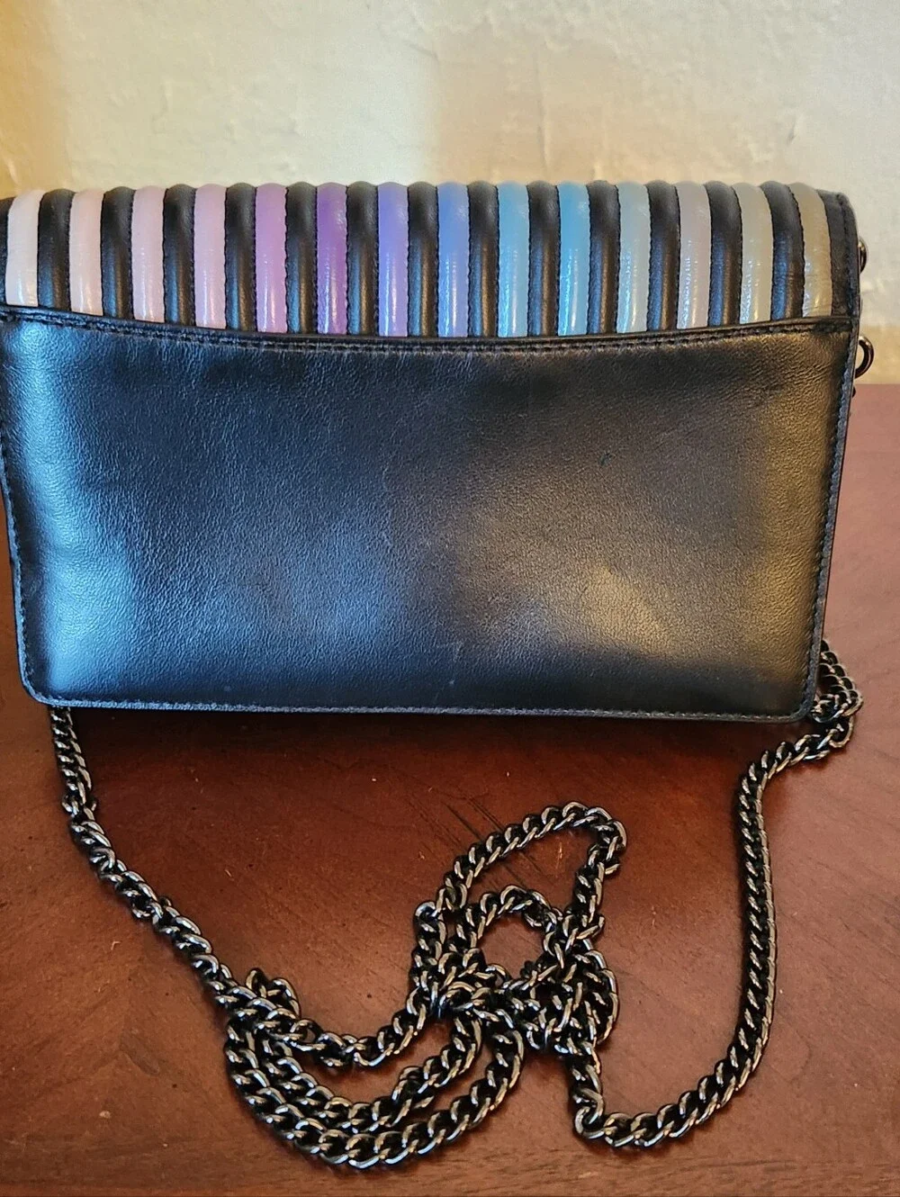 🌈 COACH Callie Foldover Rainbow Ombré Chain Clutch Bag