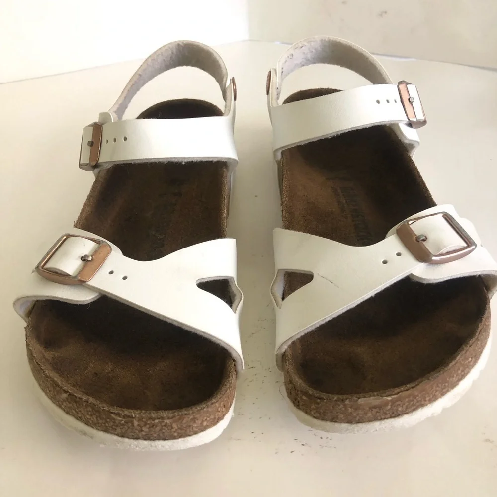 Birkenstock Girls Rio Birko-Flor  White Sandals Size 3-3.5/34