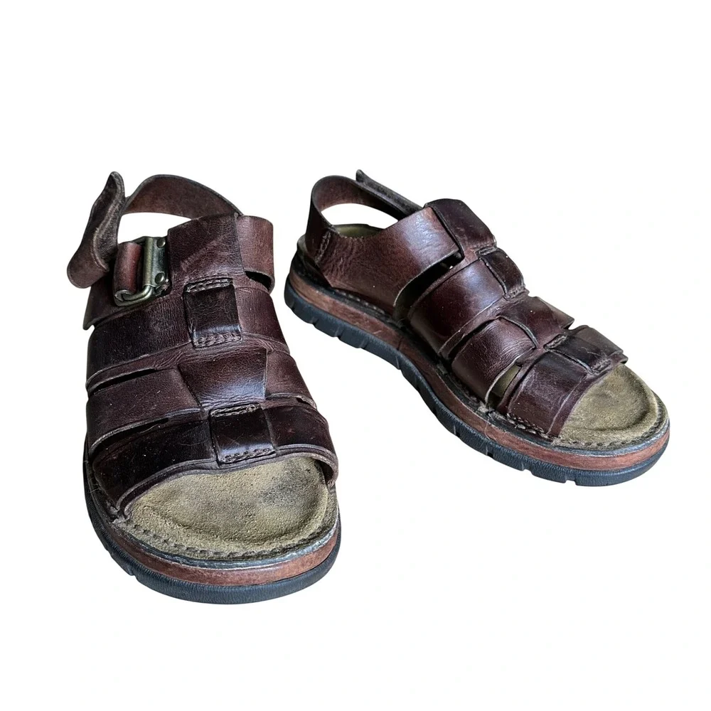 Timberland Mens Brown Leather Fisherman Sandals 8.5M 65042 Cage Strappy Buckle