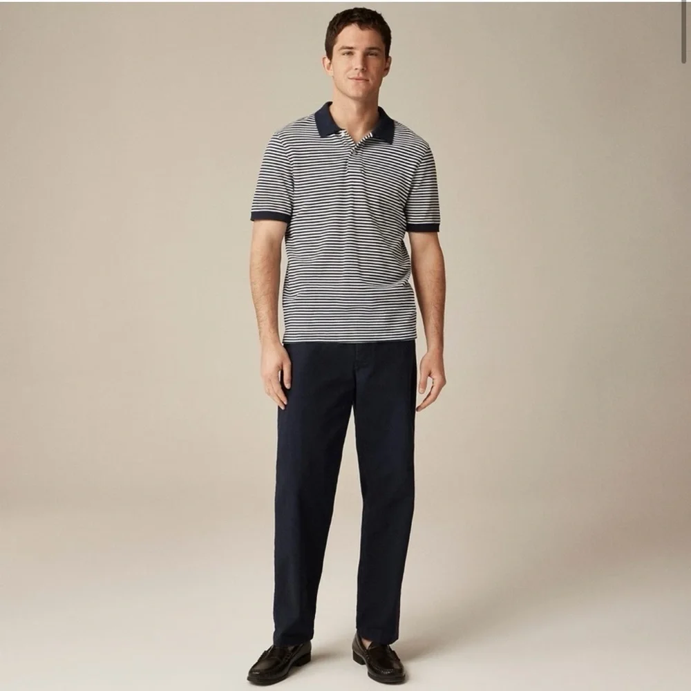 J.Crew Flex Pique Polo Shirt Men Medium Navy White Stripe Stretch Cotton NWT