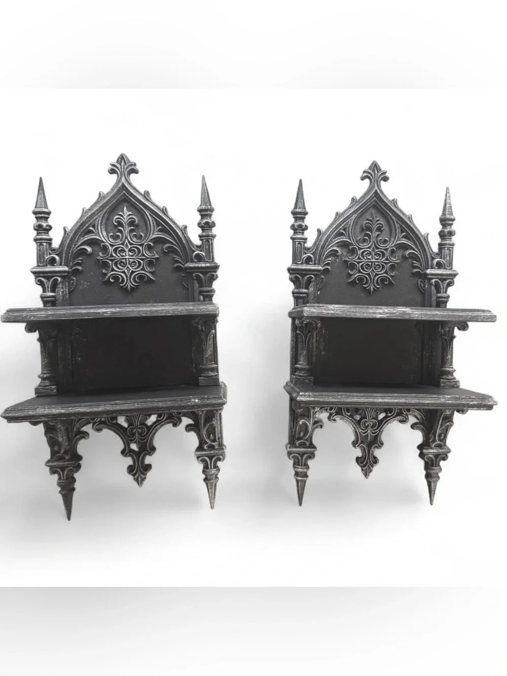 Ornate Gothic-Style Black Wall Shelves - Decorative Home Wall Decor