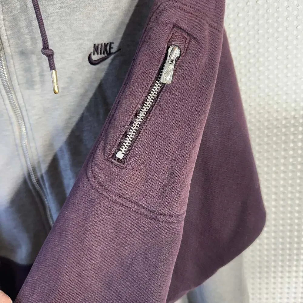 NIKE Sportswear AW77 Color Block Full Zip Hoodie Burgundy/Purple/Grey