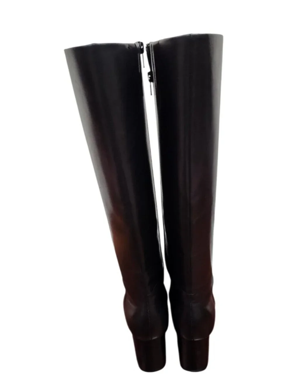 Paige Black Leather Knee High Boots Block Heel Minimalist Tall Zip Riding Boots