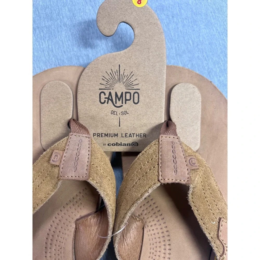 Cobian Lazo Campo Del Sol Mens Tan Premium Leather Flip Flop Sandals Size 8 NEW