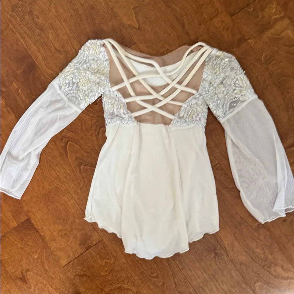 Ivory Embellished Dance/Ice Skating Leotard with Sequin Lace