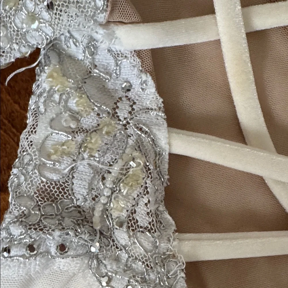 Ivory Embellished Dance/Ice Skating Leotard with Sequin Lace
