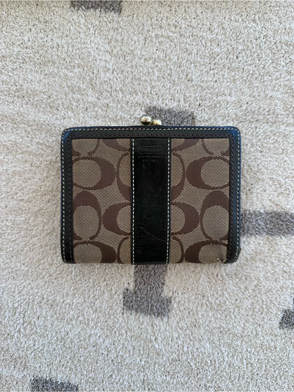 Coach Signature Canvas Bifold Wallet in Brown and Tan y2k