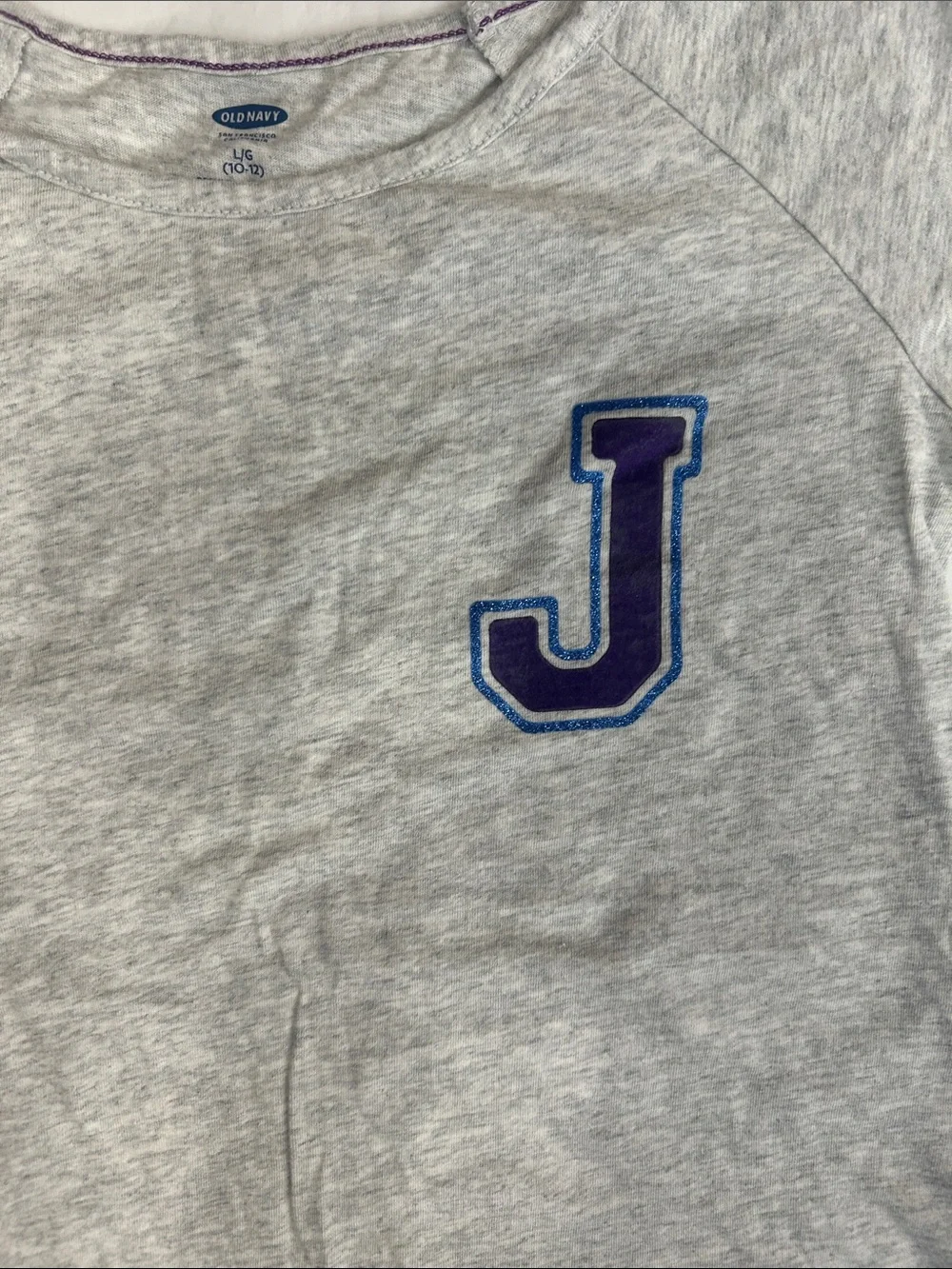 Justice Light Gray Short Sleeve Tee with Purple and Blue 'J' Patch