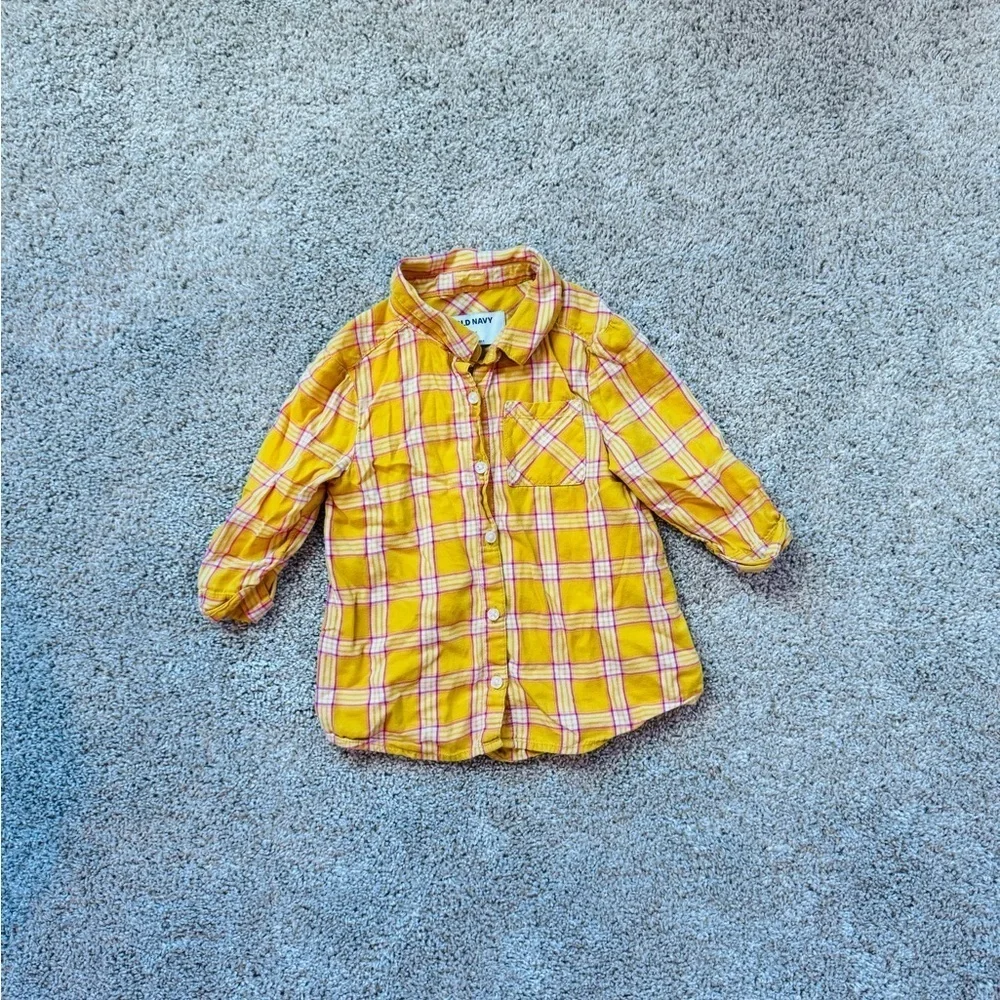 Old Navy Yellow Button Down Shirt Vibrant Plaid Design Plaid Button-Up size 4T