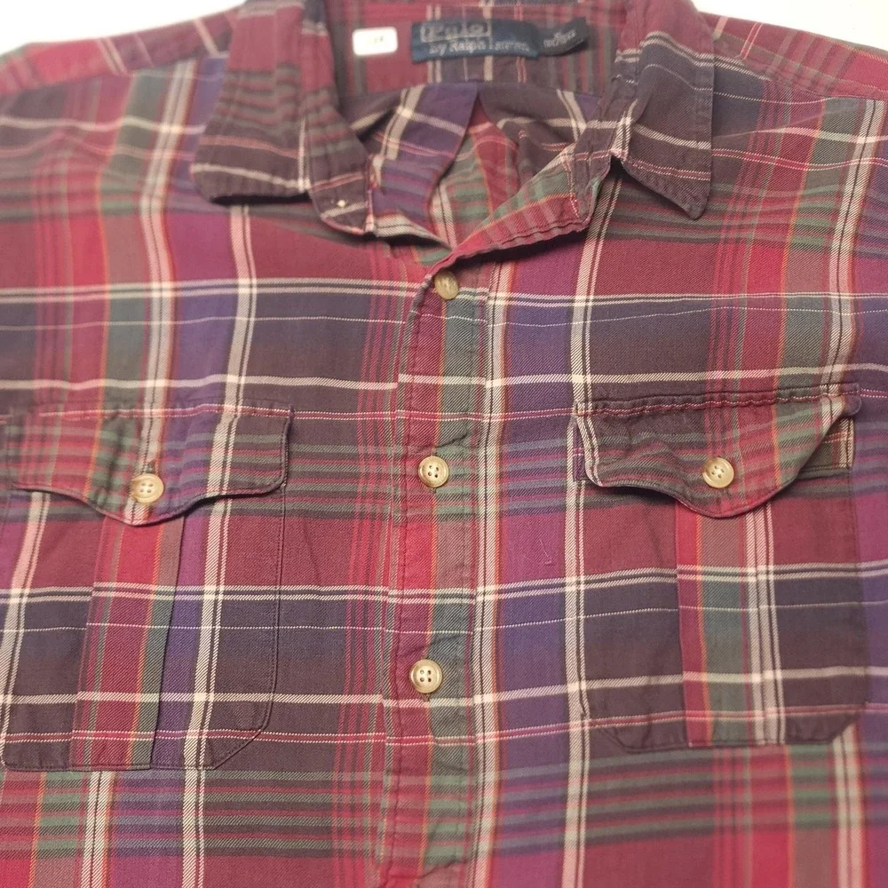 Polo Ralph Lauren Shirt Mens XL Multicolor Plaid Cotton Button Down
