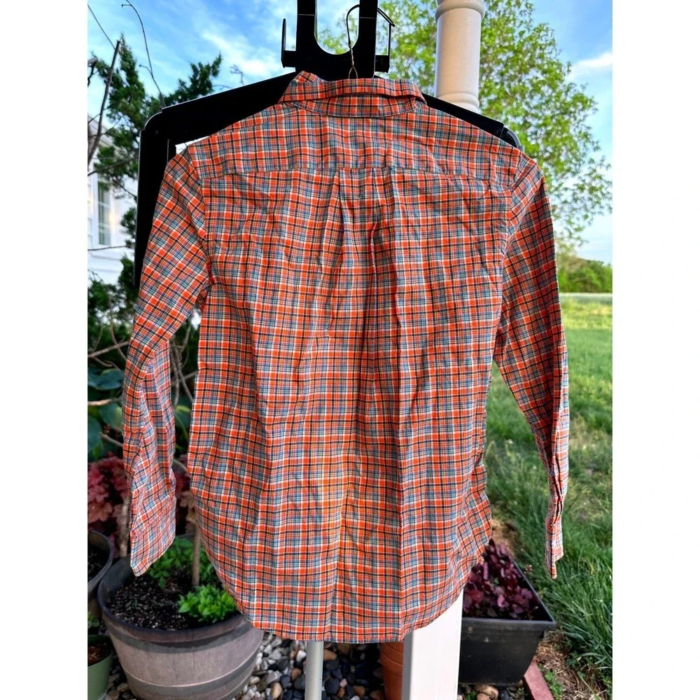 Ralph‎ Lauren Boys Orange Plaid Button Down Shirt Natural Stretch Size 8 S/P