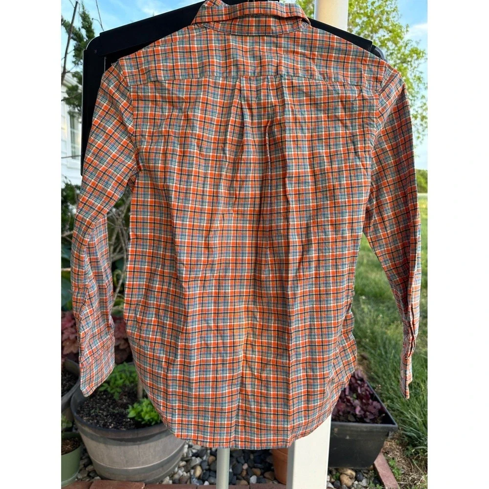 Ralph‎ Lauren Boys Orange Plaid Button Down Shirt Natural Stretch Size 8 S/P