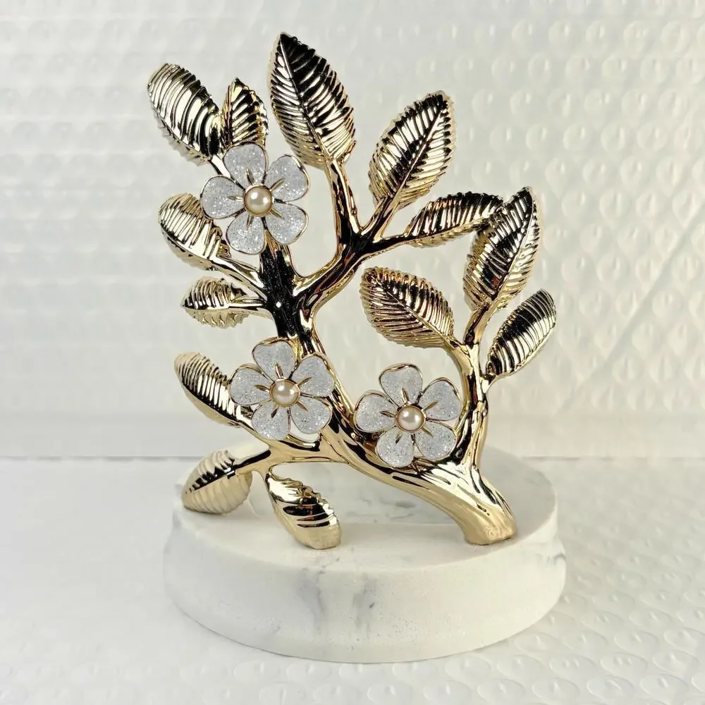 Bath & Body Works Gold Branch White Glitter Flowers Marble Foaming Soap‎ Holder