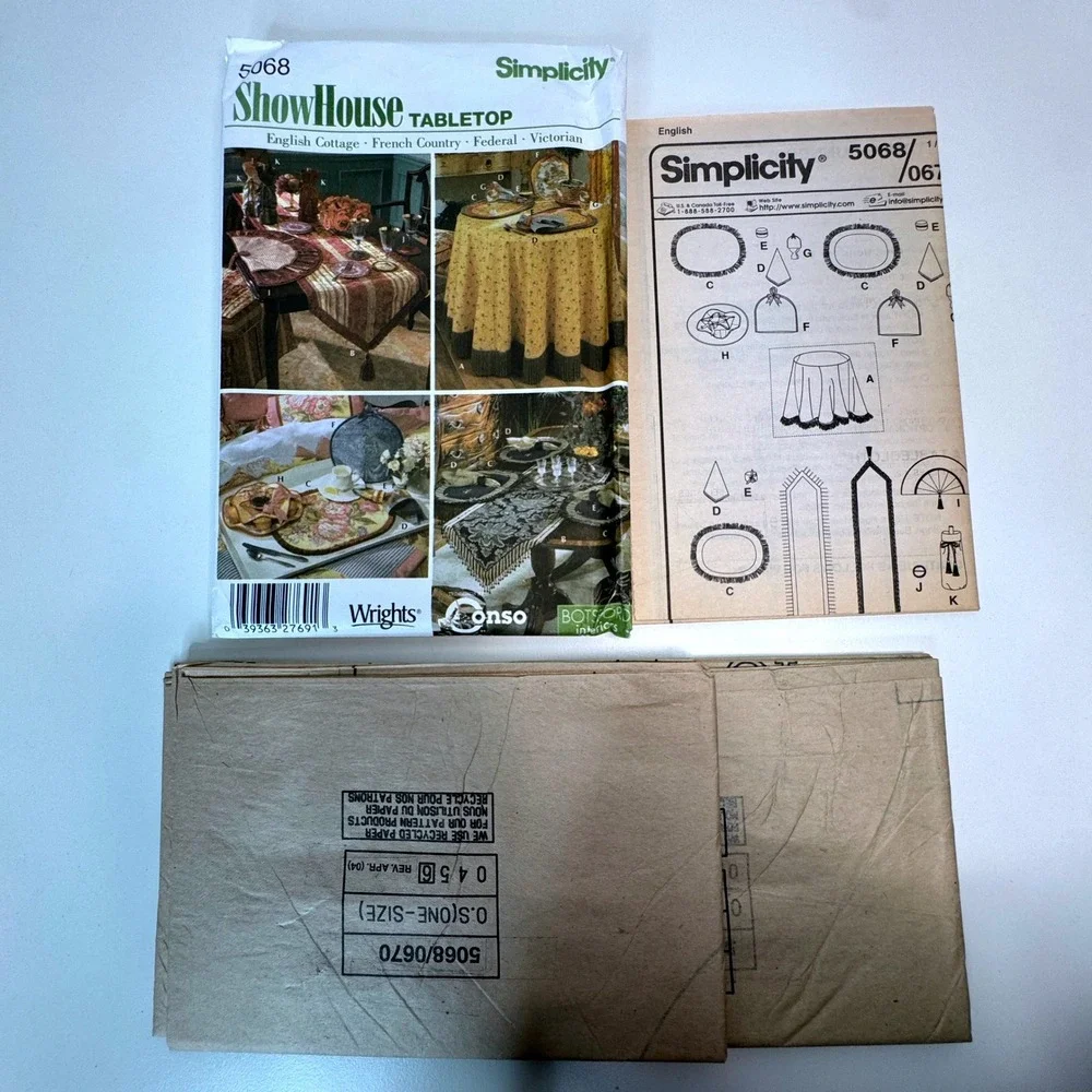 SIMPLICITY 5068 Tablecloth TableTop Accessories Uncut Sewing Pattern Botsford