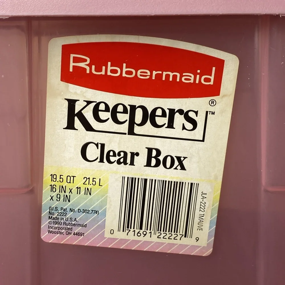 1990 Rubbermaid Keepers Clear Box #0100 19.5Q Container JLA-2222 TMAUVE (pink)