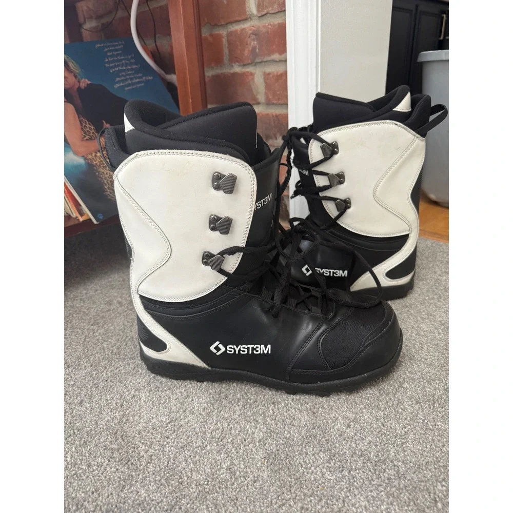 System Snowboard Boots Black White Men's Size 13 Lace‎ Traditional Lacing