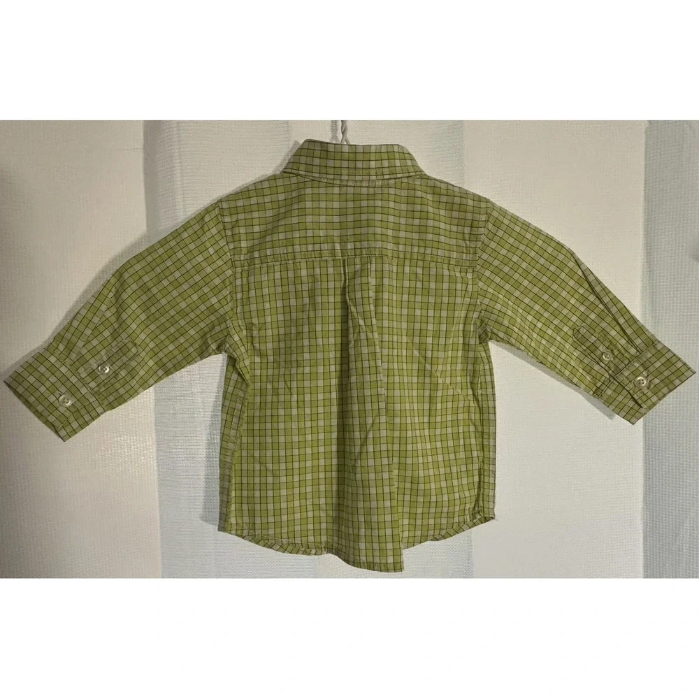 Gymboree Boys Light Green Paid Button Up Shirt - Size 6-12 Months New With Tag