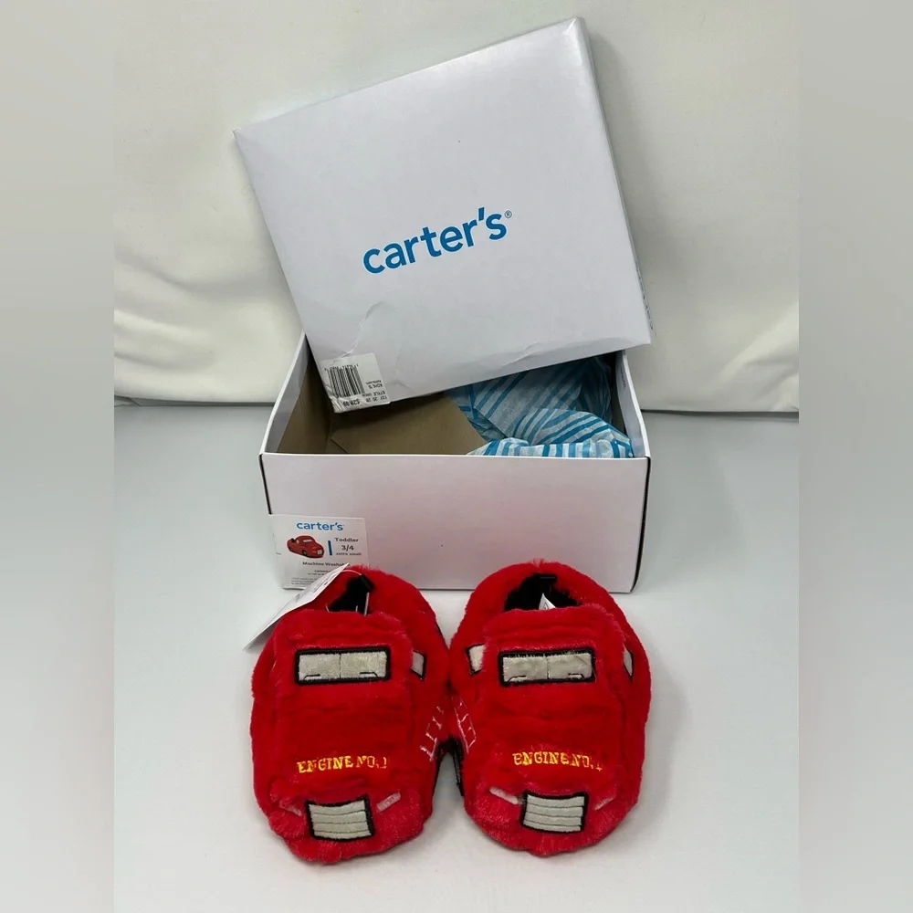NIB Toddler Carters Size XS 3/4 Orion Comfort Fit‎ Slippers Soft Red Fire Truck
