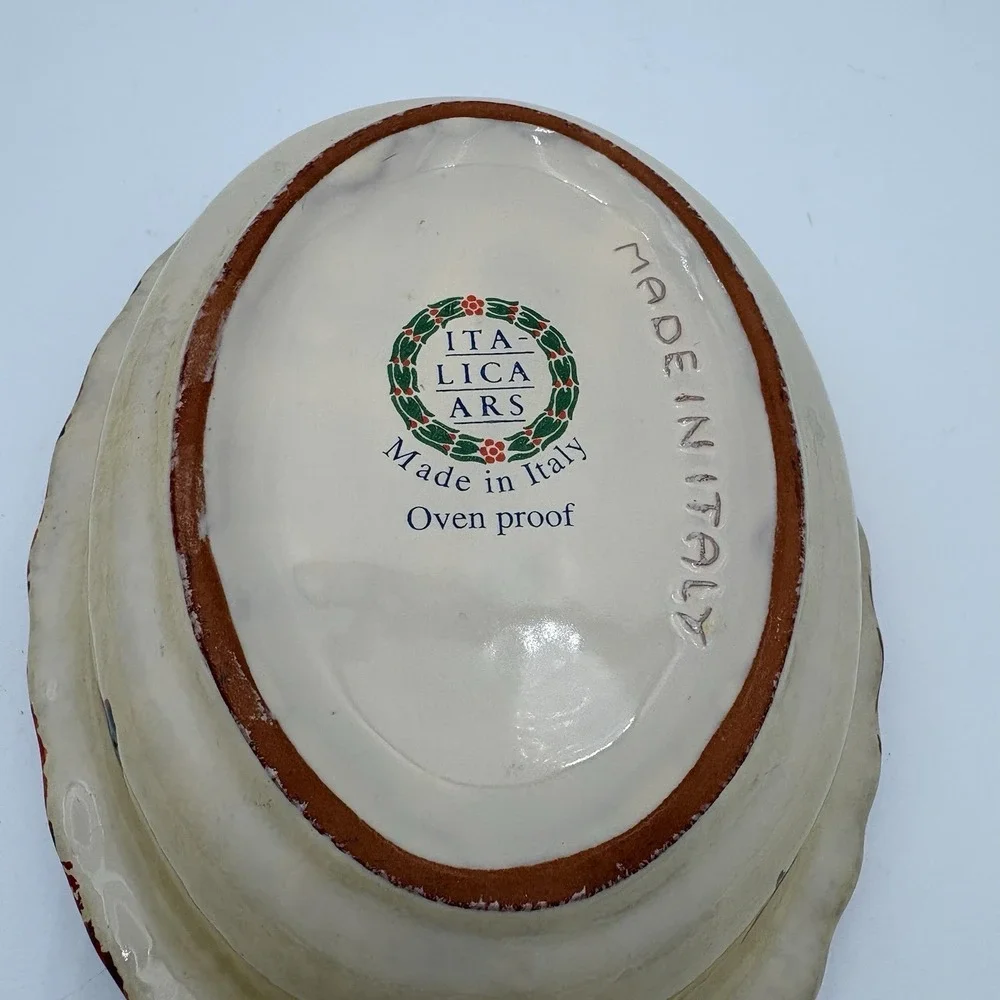 ITALICA ARS Hand Painted Pottery 8-1/2 x 6 Oval Oven Bowl, Italy‎