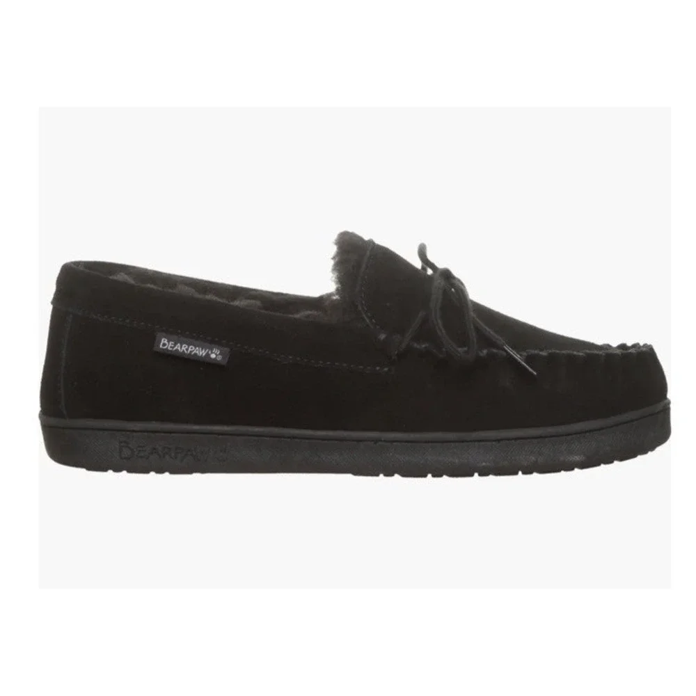 New BEARPAW Wyden II 2200 Mens Moc‎ Toe Black Slip On Slipper Shearling Lined 11