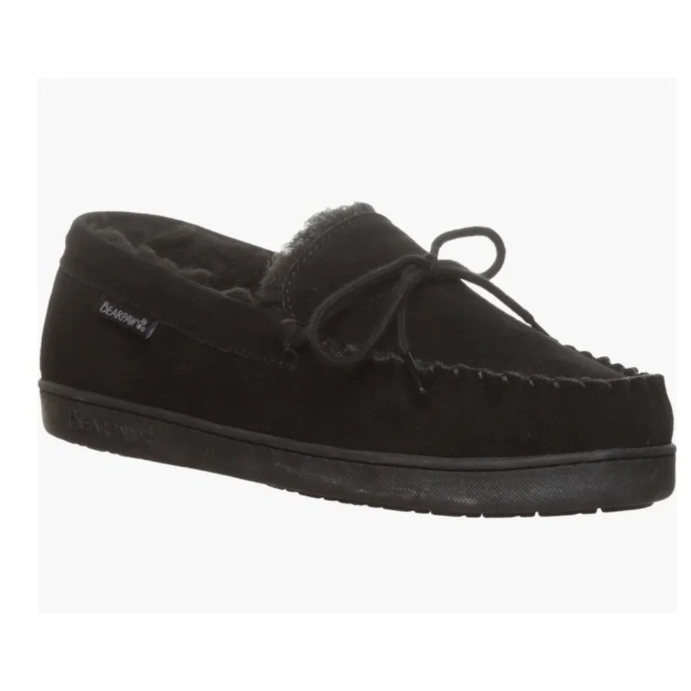 New BEARPAW Wyden II 2200 Mens Moc‎ Toe Black Slip On Slipper Shearling Lined 11