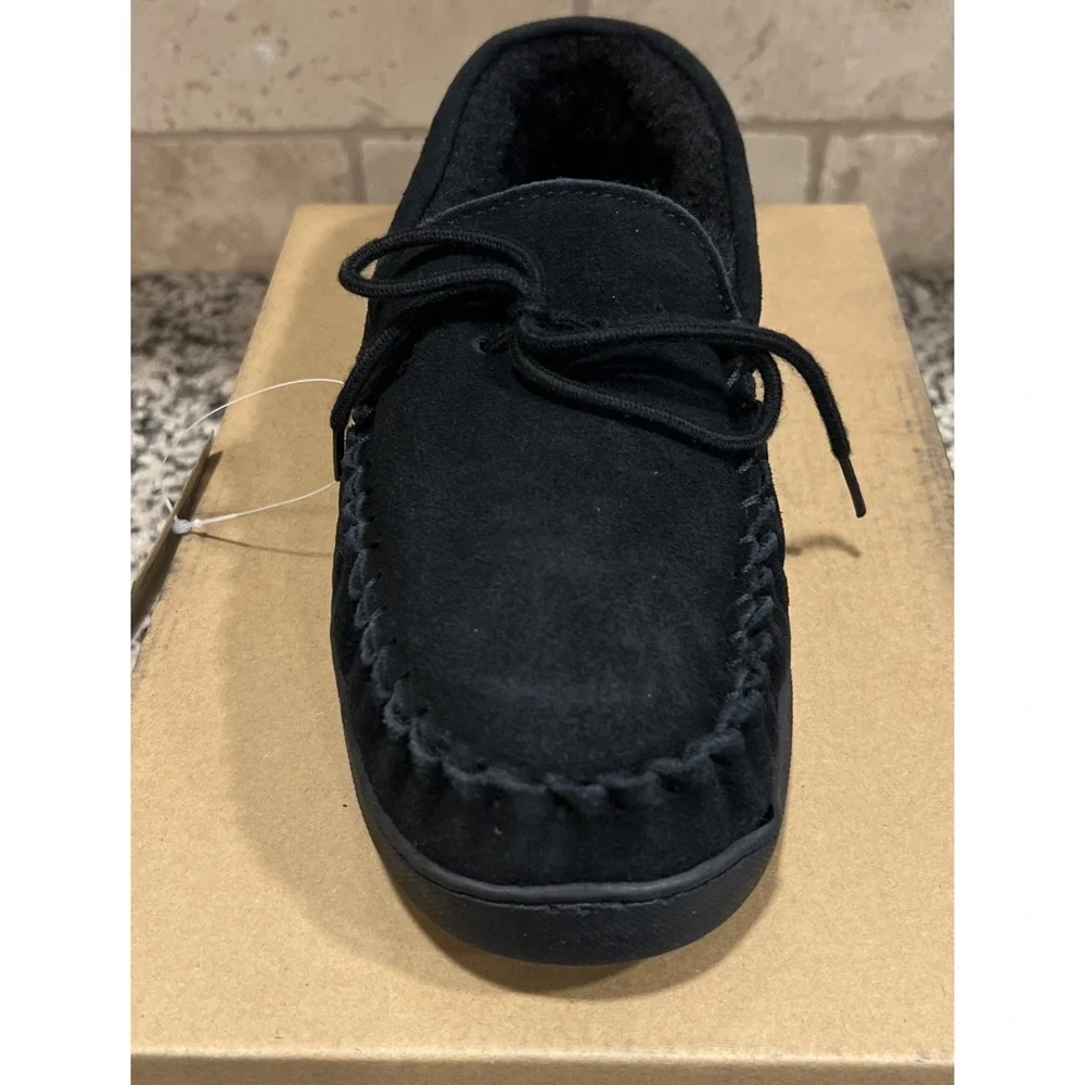 New BEARPAW Wyden II 2200 Mens Moc‎ Toe Black Slip On Slipper Shearling Lined 11