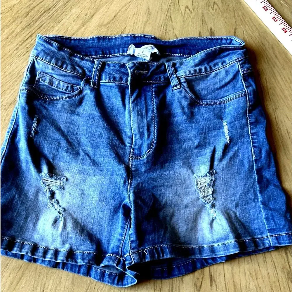 Workshop Republic Clothing Shorts Womens 6 Blue Denim Distressed Grunge Boho Med