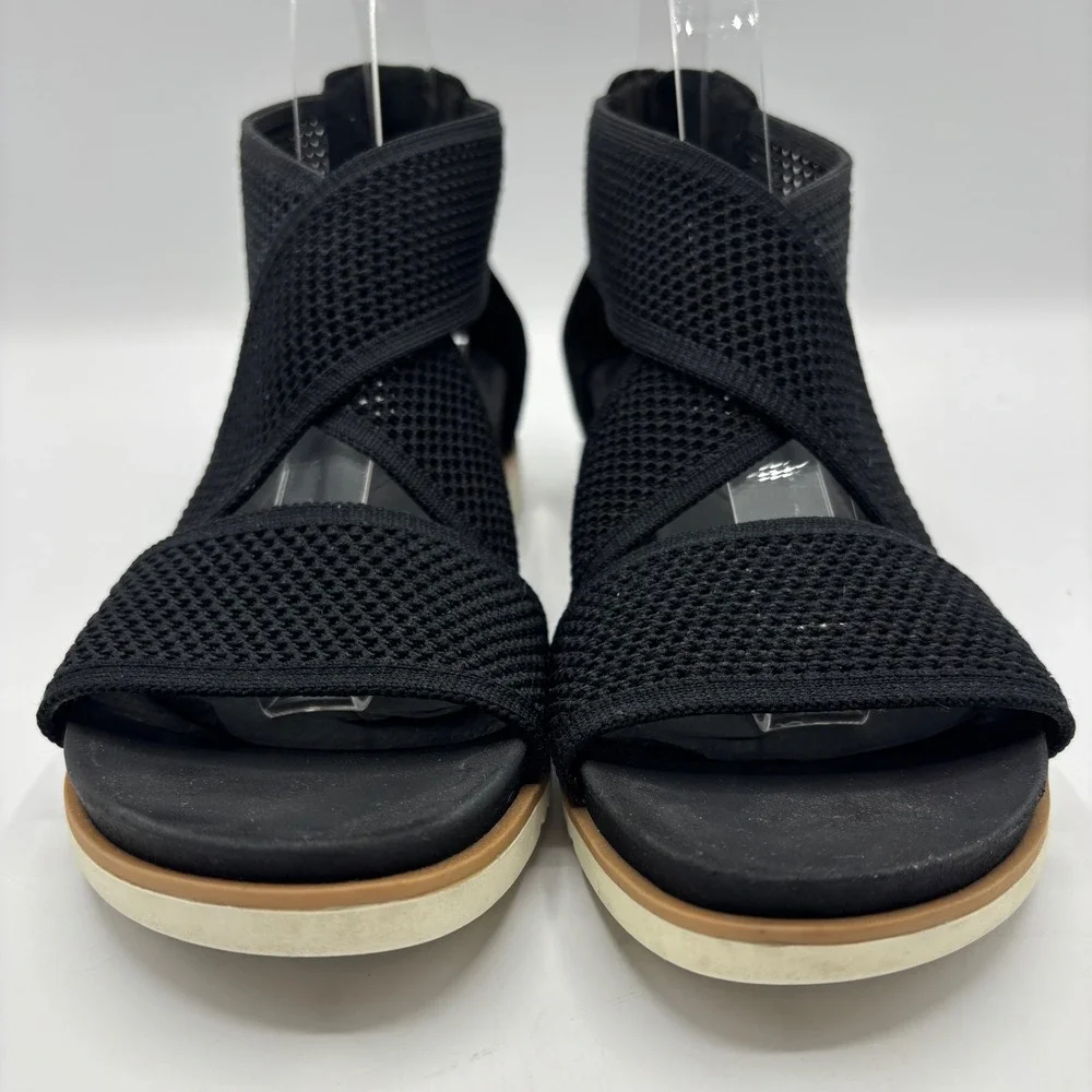 Eileen Fisher Black Stretch Mesh Crisscross Platform Sandals Size‎ 9.5 Zip Back