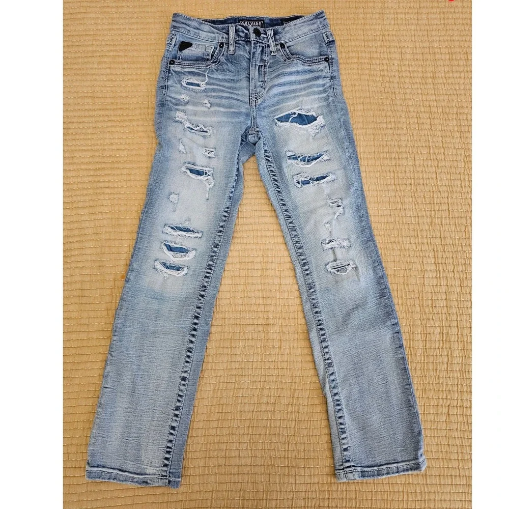 Salvage Supply Co Buckle Boys Mayhem‎ Straight Distressed Jeans Streetwear 16R