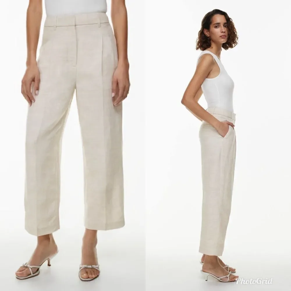 Aritzia Wilfred The Effortless Linen Cropped Pant in Natural Ecru