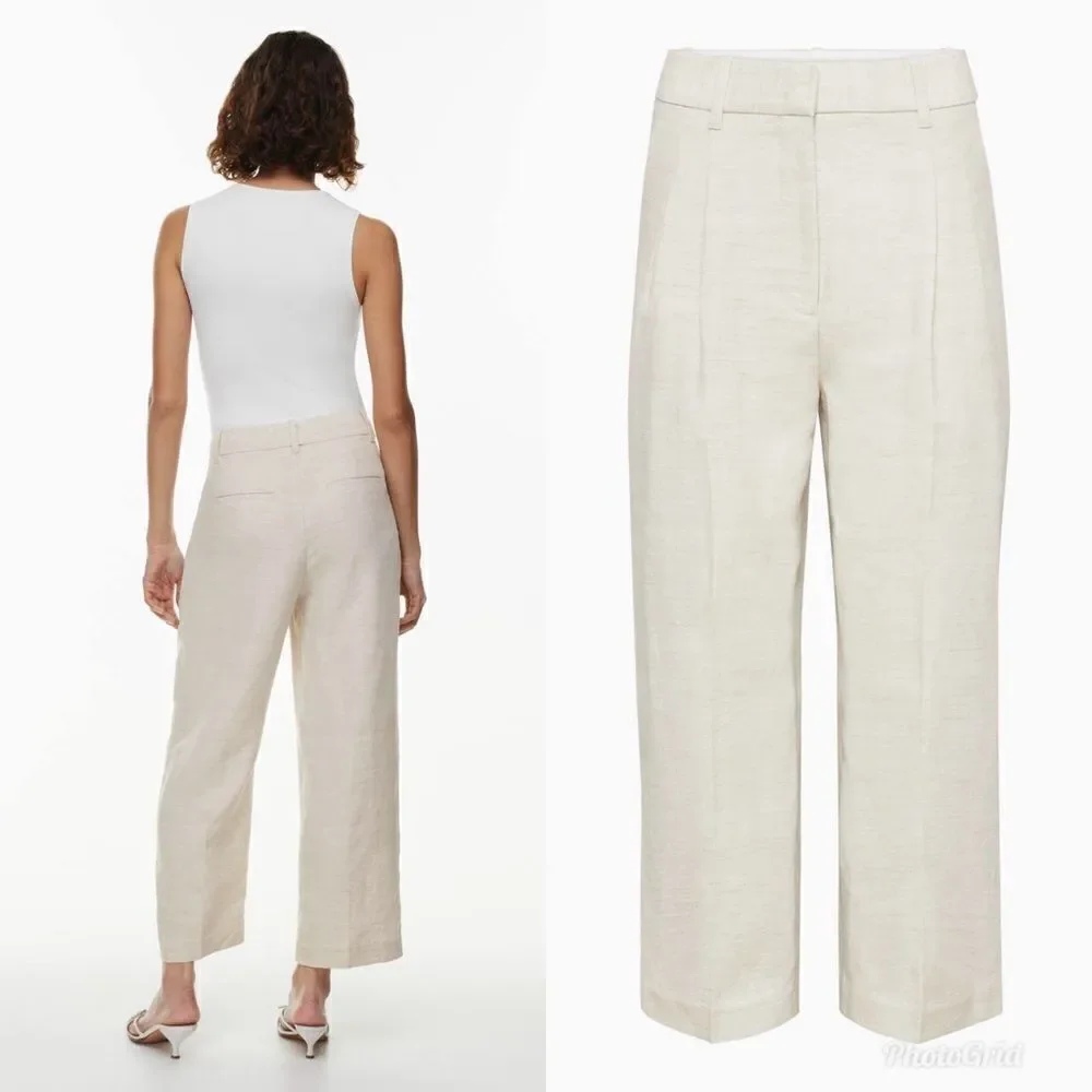 Aritzia Wilfred The Effortless Linen Cropped Pant in Natural Ecru