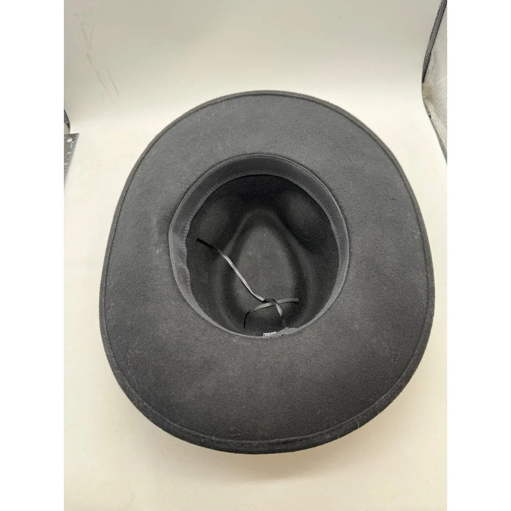 POL Black 100% Wool Wide Brim Fedora Hat indie cowgirl Snakeskin Buckle mobwife