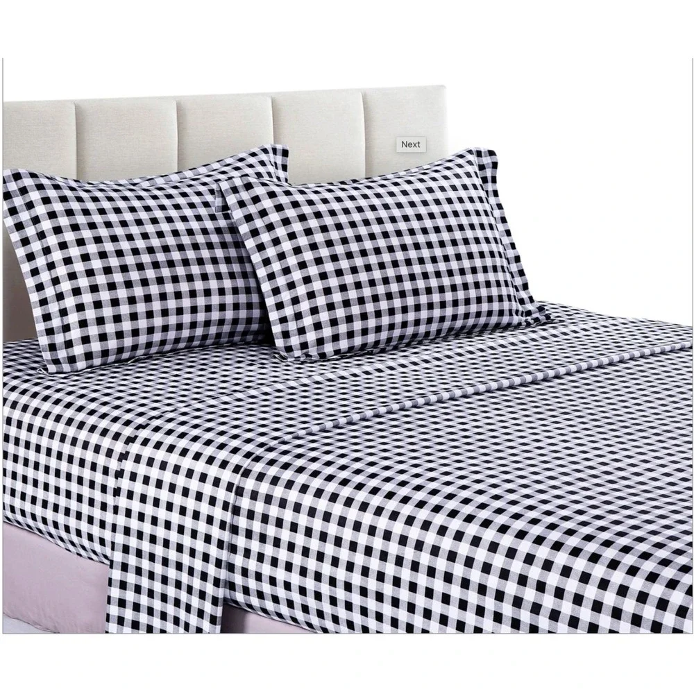 Hepburn Black Gingham Plaid 100% Cotton Sheet‎ Full Preppy Farmhouse Country