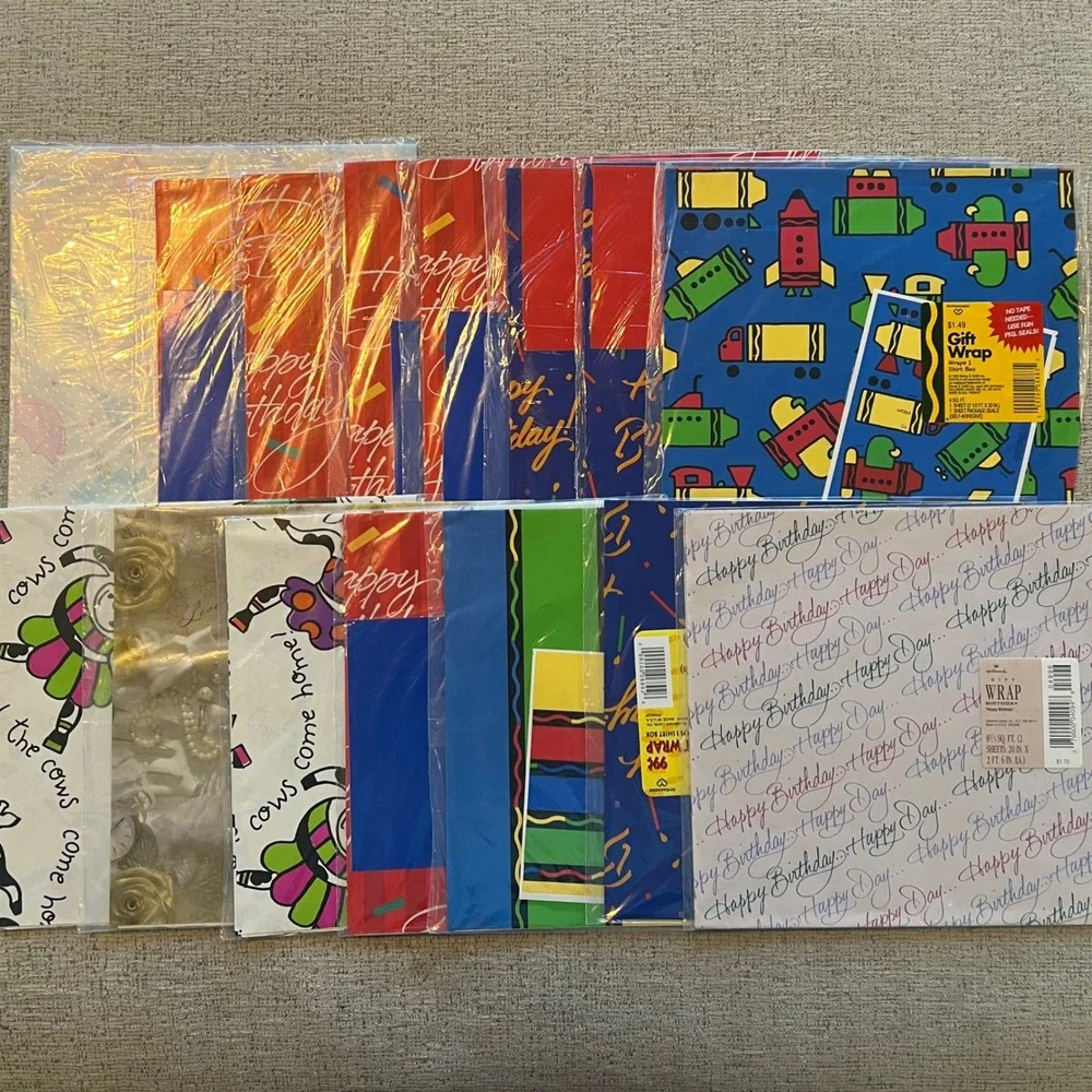 Huge Lot Vintage Gift Wrap Hallmark Ambassador Birthday‎ Christmas Floral Sports