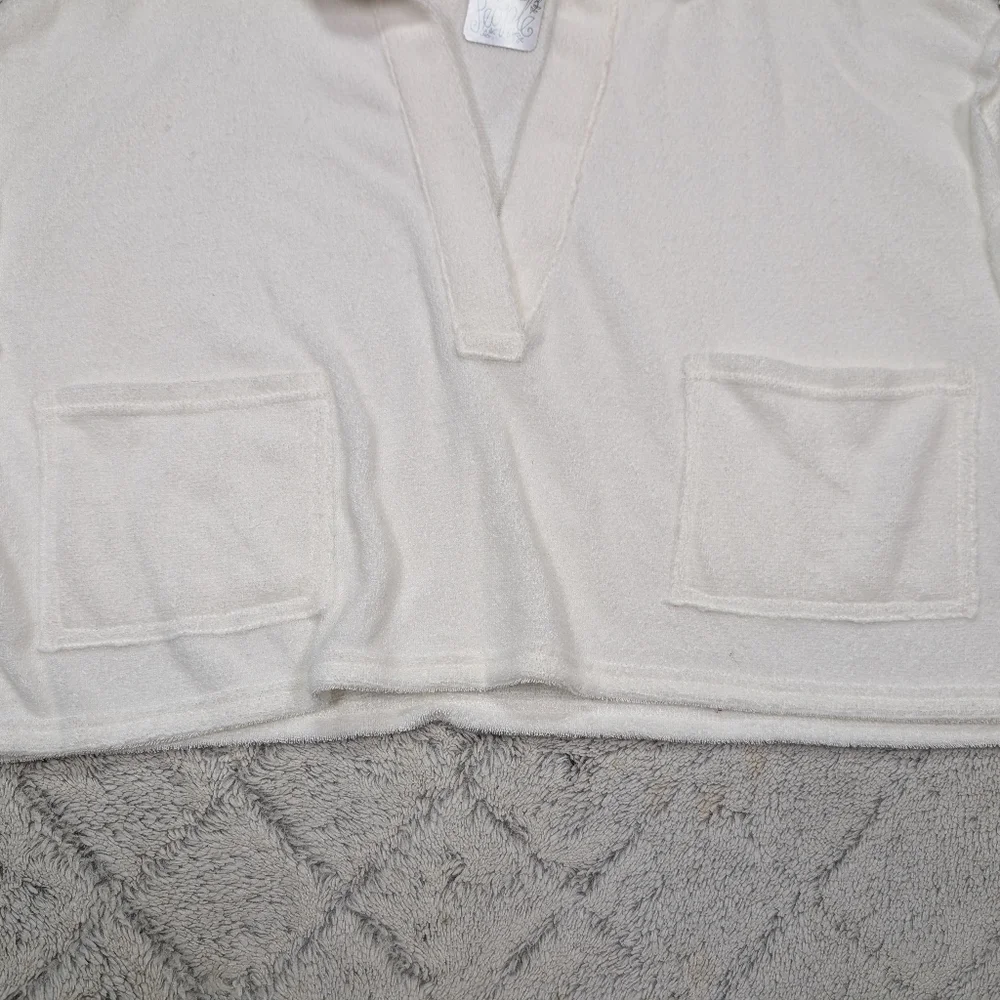Free People Sweatshirt Womens S White Terry Cloth FP Beach Collar Crop Slouchy