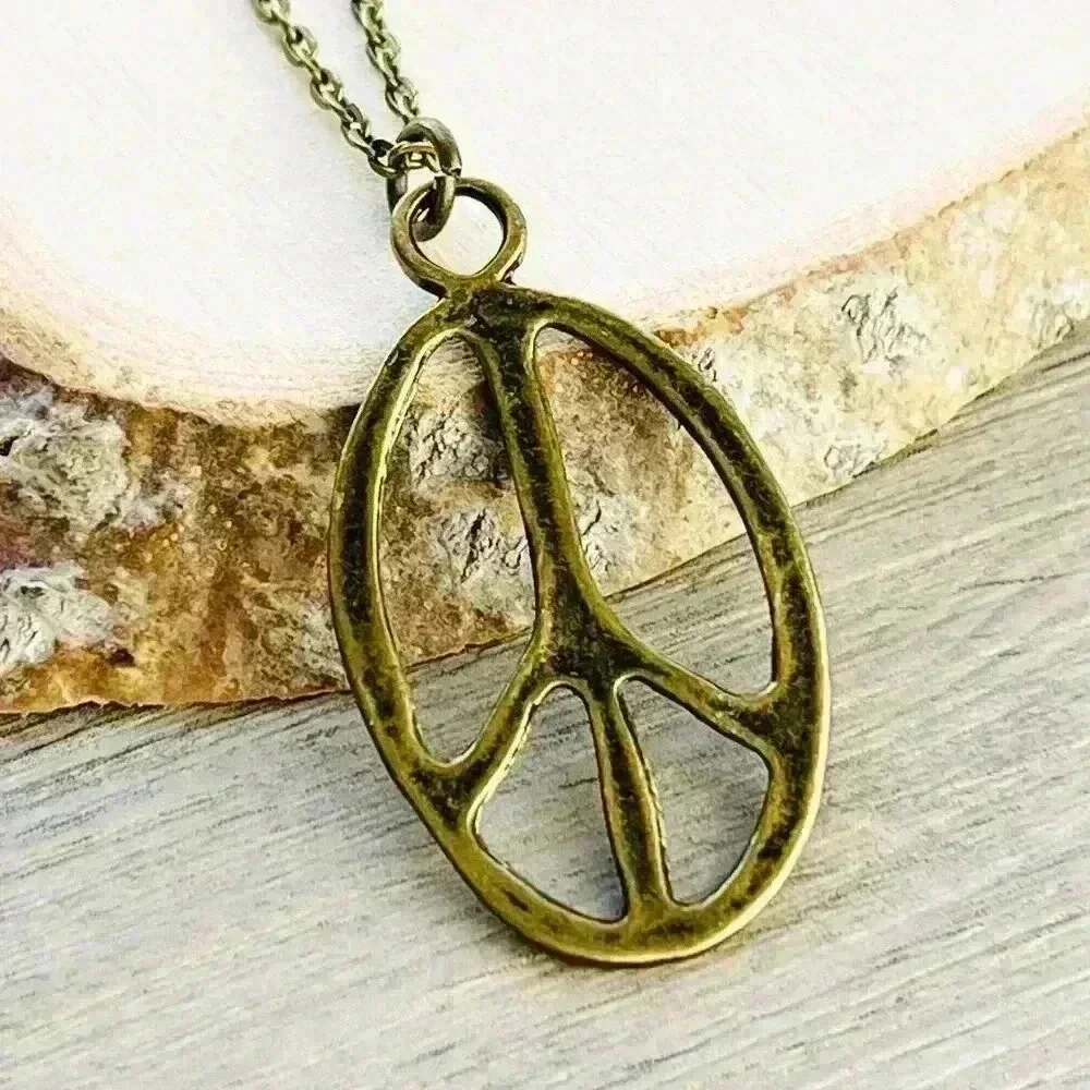 Peace sign necklace hippie accessories hippie jewelry for women bronze