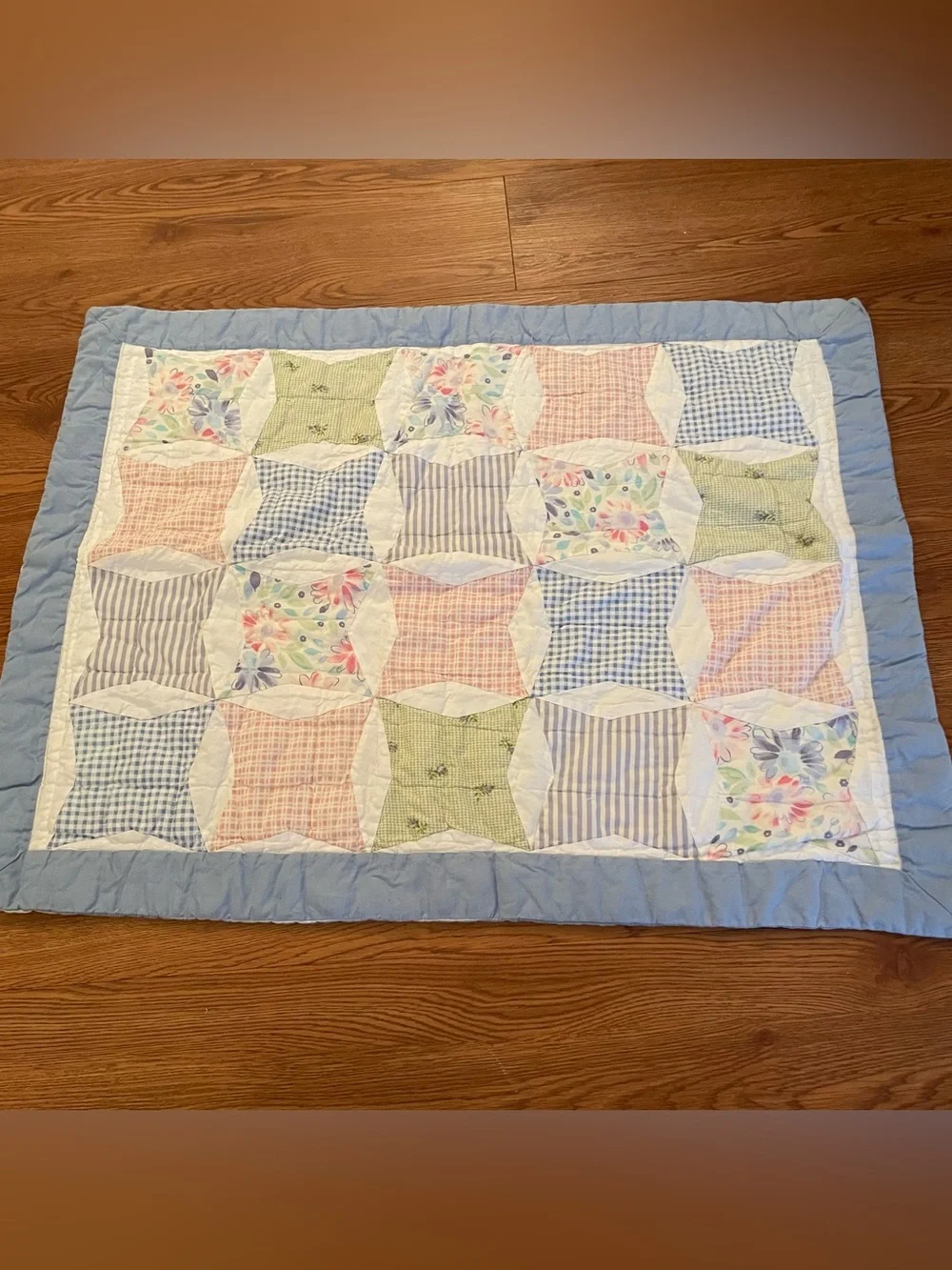 Vintage Chaps Patchwork Quilted Pillow Sham Standard Pastel Cottage Core 2 Sided