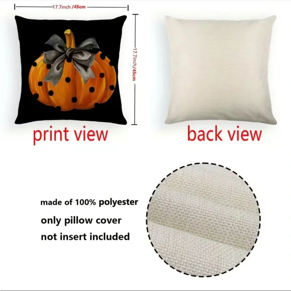 1pc Pumpkin‎ Polka Dot Print Throw Pillow Case, Black/Orange Cushion Cove…