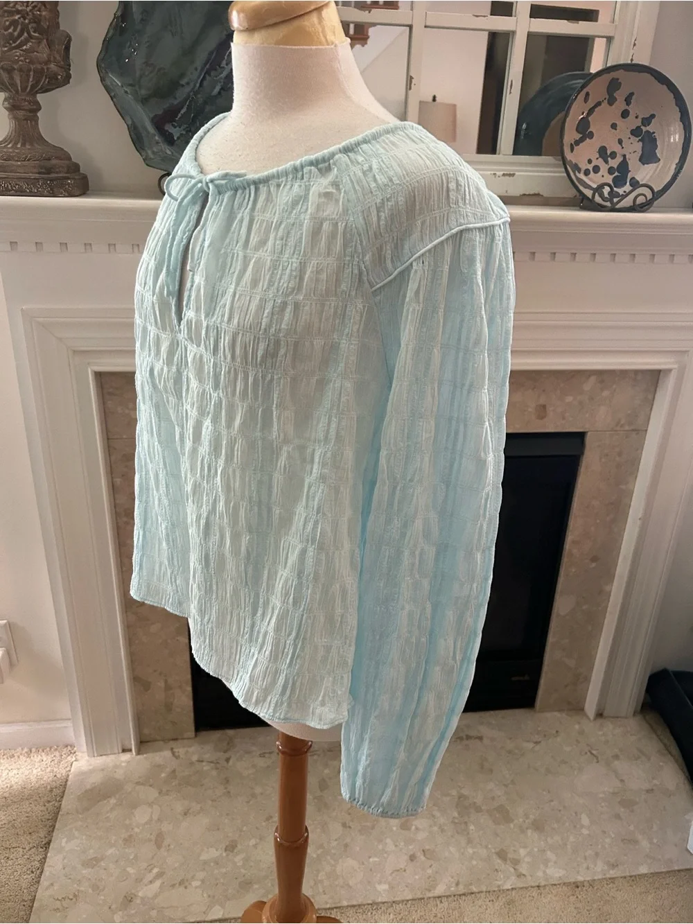 J. Crew Light Aqua Tie-Front Seersucker Popover