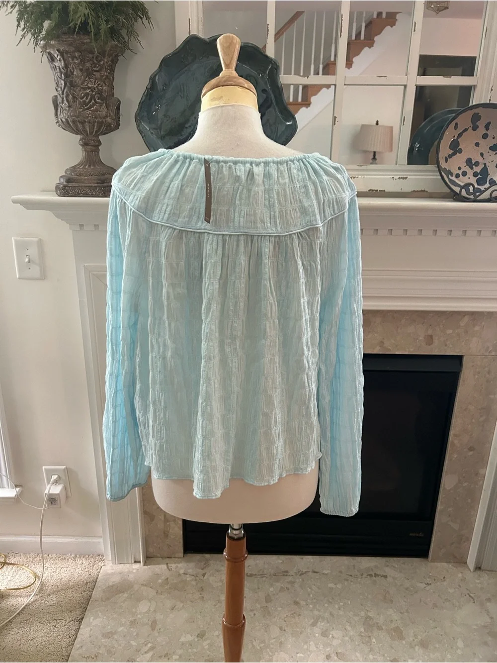 J. Crew Light Aqua Tie-Front Seersucker Popover