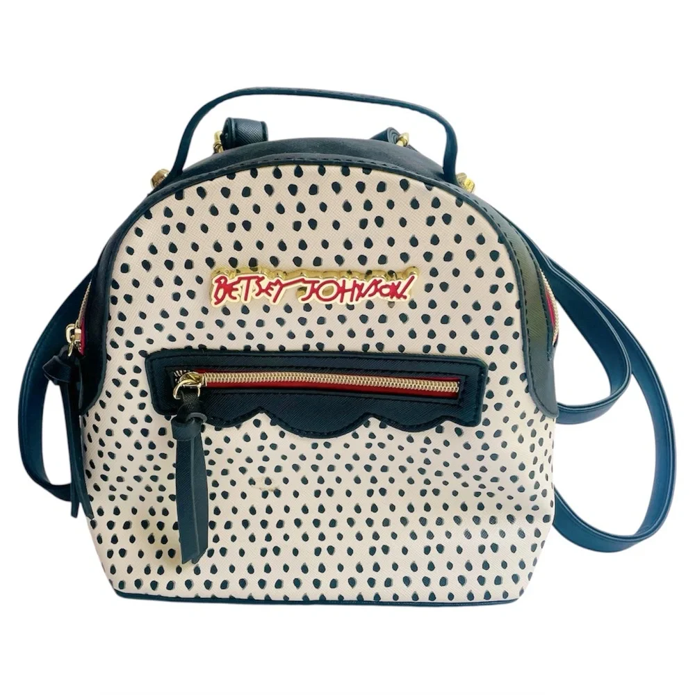 Betsey Johnson White and Black Polka Dot Mini Backpack