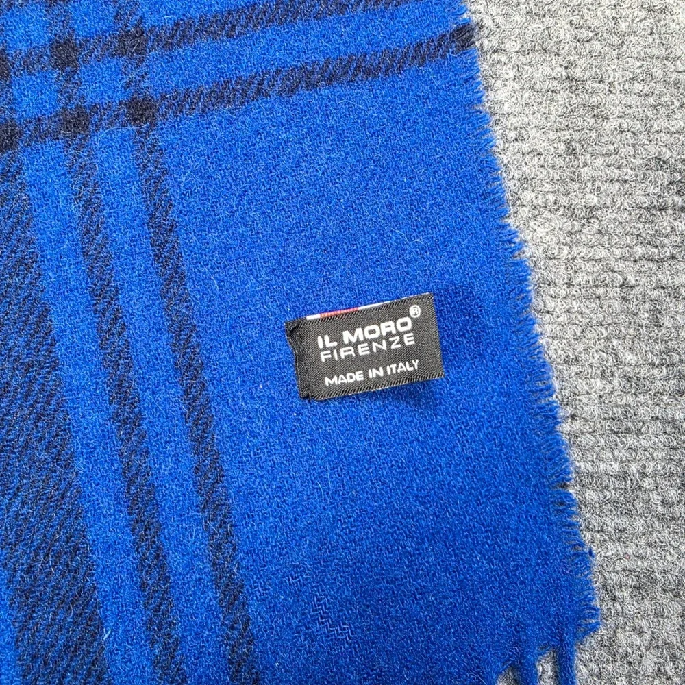 IL MORO FIRENZE Scarf Blue Plaid Cashmere Wool Blend‎ Made in Italy Luxury Soft