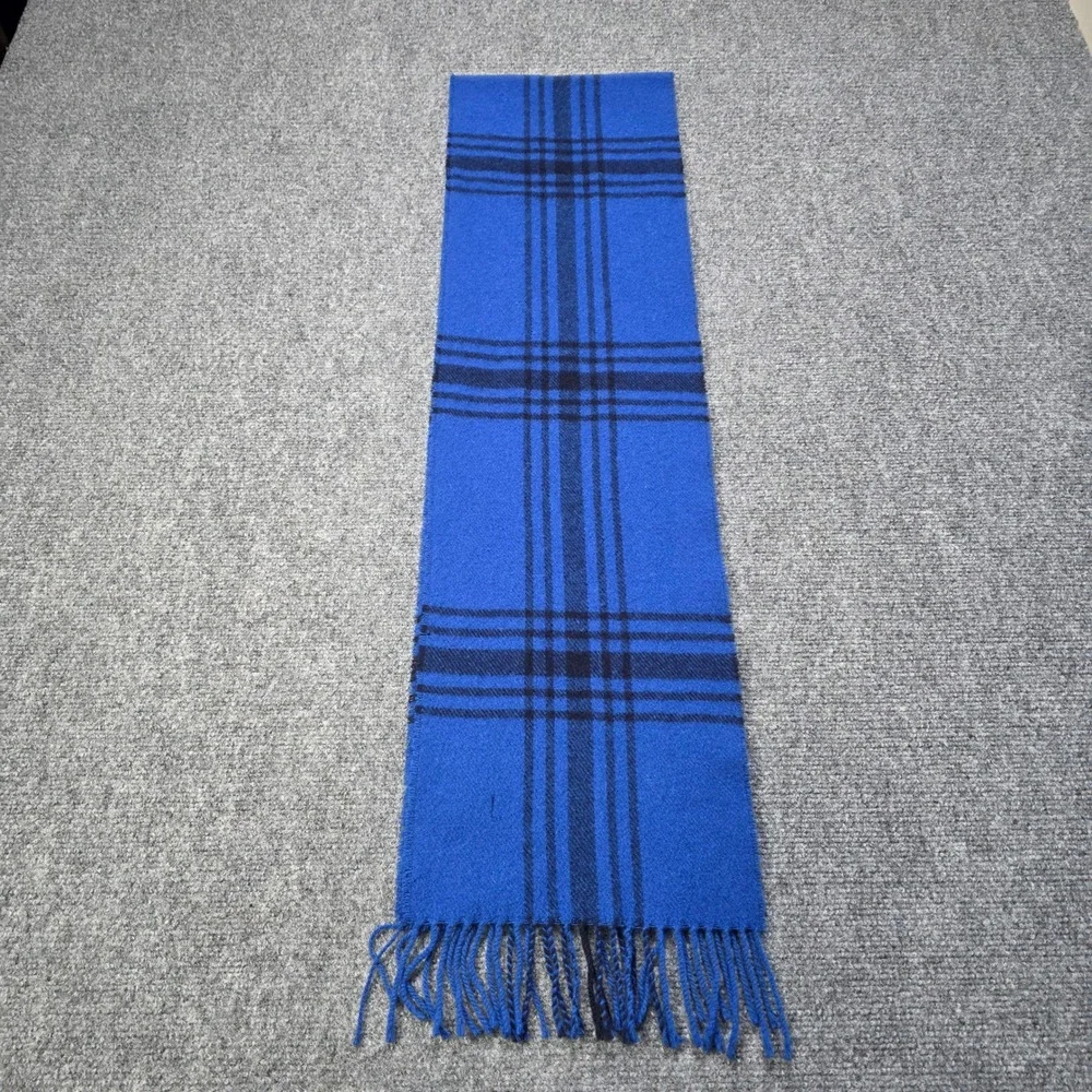 IL MORO FIRENZE Scarf Blue Plaid Cashmere Wool Blend‎ Made in Italy Luxury Soft