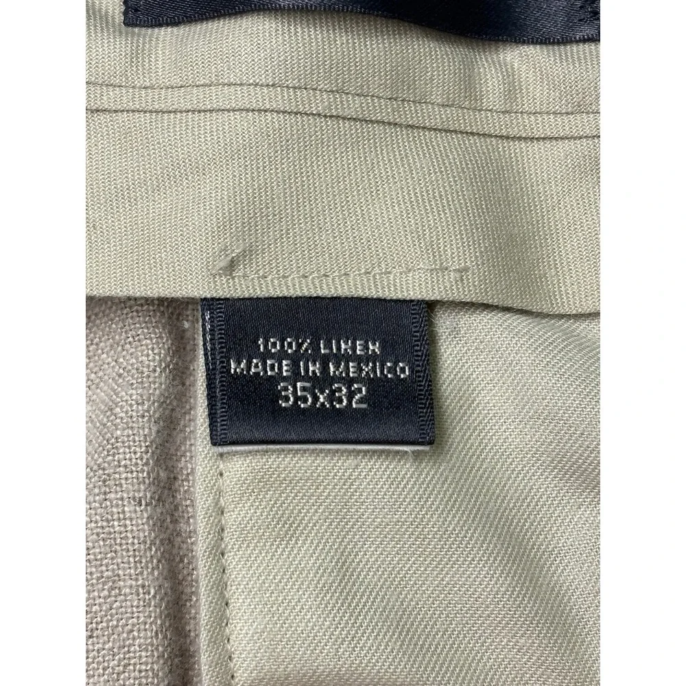 Eddie Bauer Mens 35x32 100% Belgian Linen Pleated Cuffed Pants Oatmeal Beige